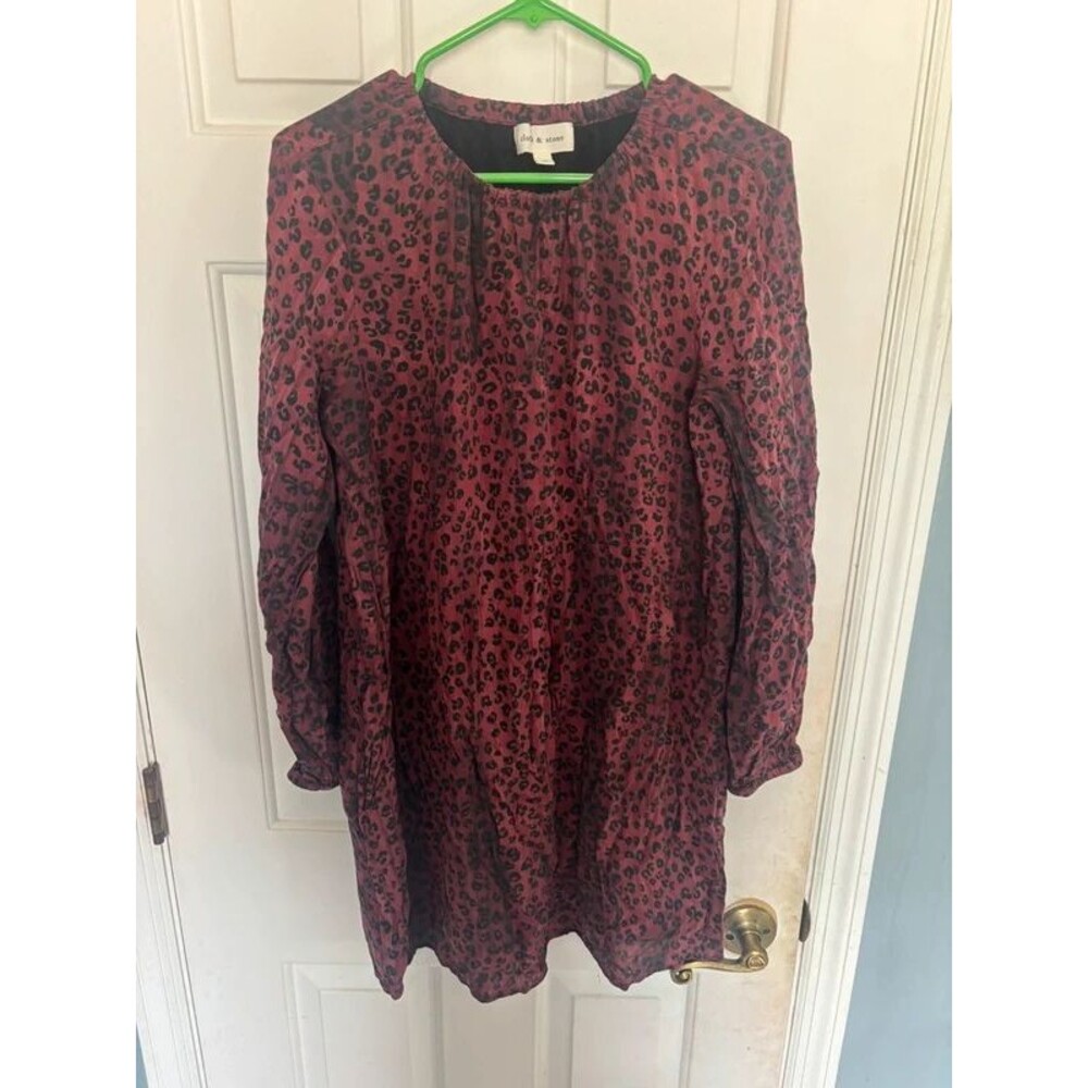 Cloth & Stone Women’s Medium Burgundy Leopard Print Long Sleeve Tunic Dress